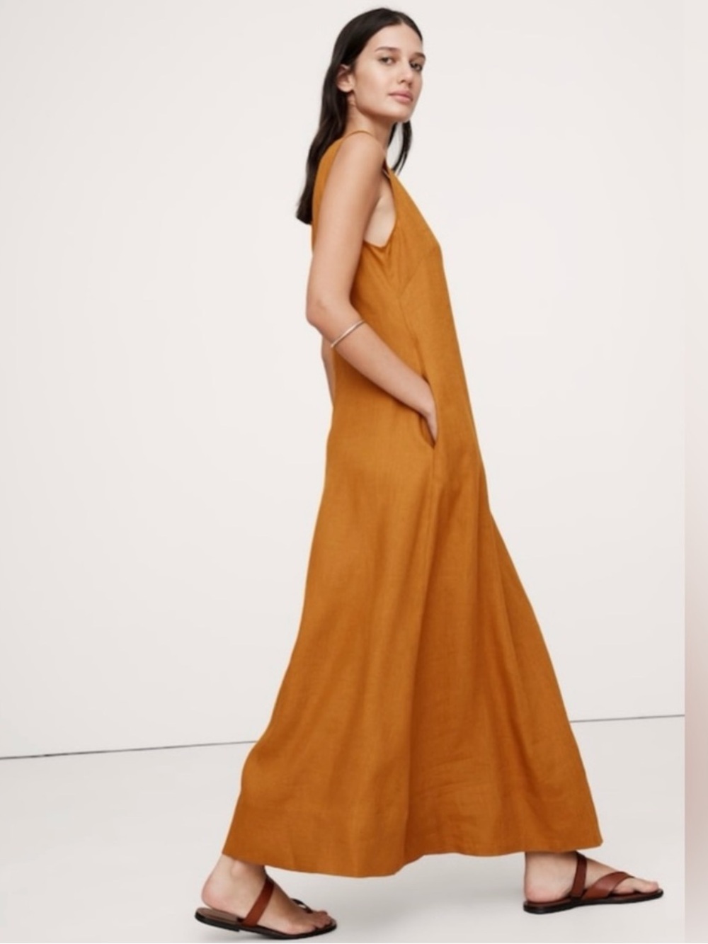 Banana Republic V-Neck Sleeveless Linen Maxi Dress, Size XXL, NWT - Picture 3 of 5